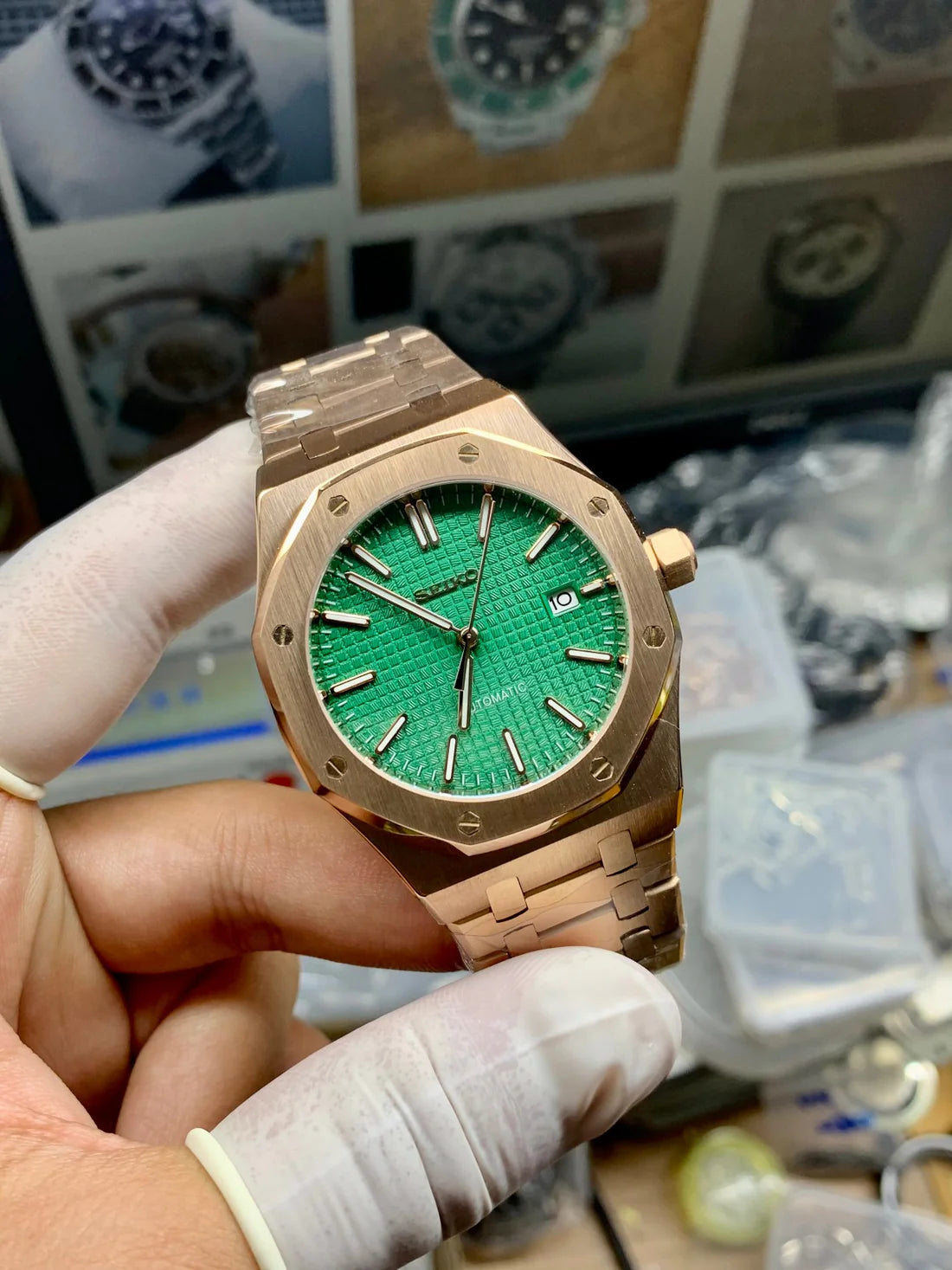 Royal Oak Rose Gold Green Dial Custom Mod