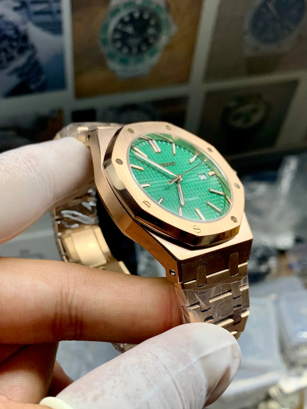 Royal Oak Rose Gold Green Dial Custom Mod