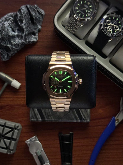 Nautilus "Rose Gold & Black Dial Open Heart" Custom Mod