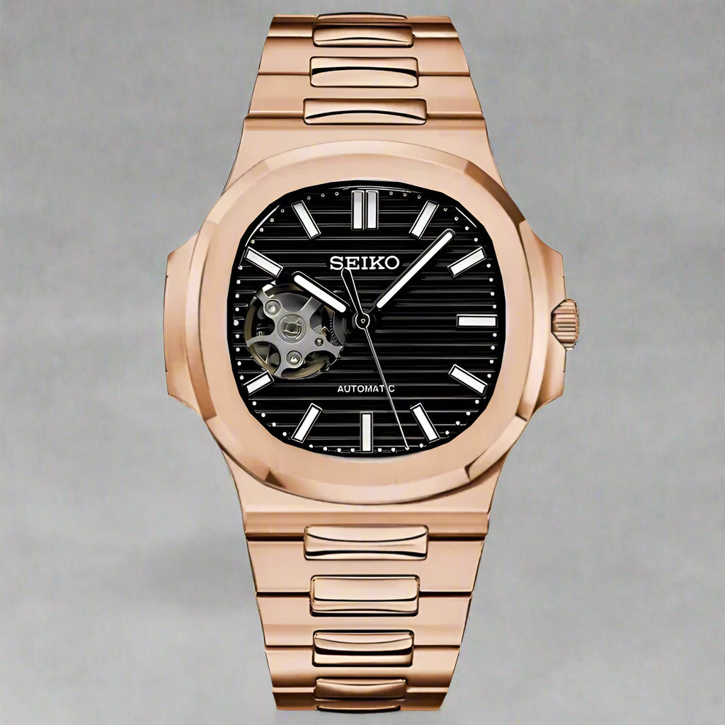 Nautilus "Rose Gold & Black Dial Open Heart" Custom Mod