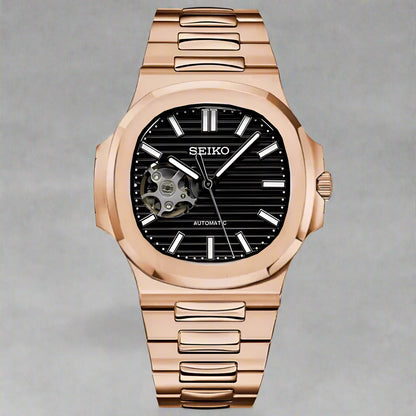 Nautilus "Rose Gold & Black Dial Open Heart" Custom Mod