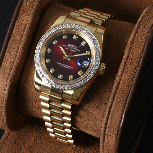 Datejust Gold-Maroon Shell Diamond Custom Mod