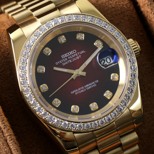 Datejust Gold-Maroon Shell Diamond Custom Mod