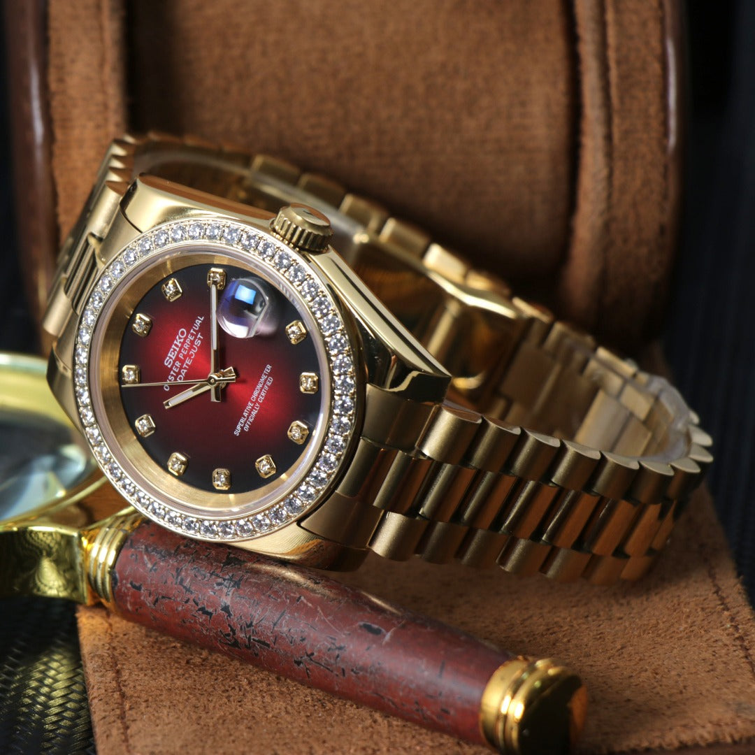Datejust Gold-Maroon Shell Diamond Custom Mod