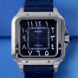 Seiko Santos Arabic Dial Blue Leather Belt Custom Mod